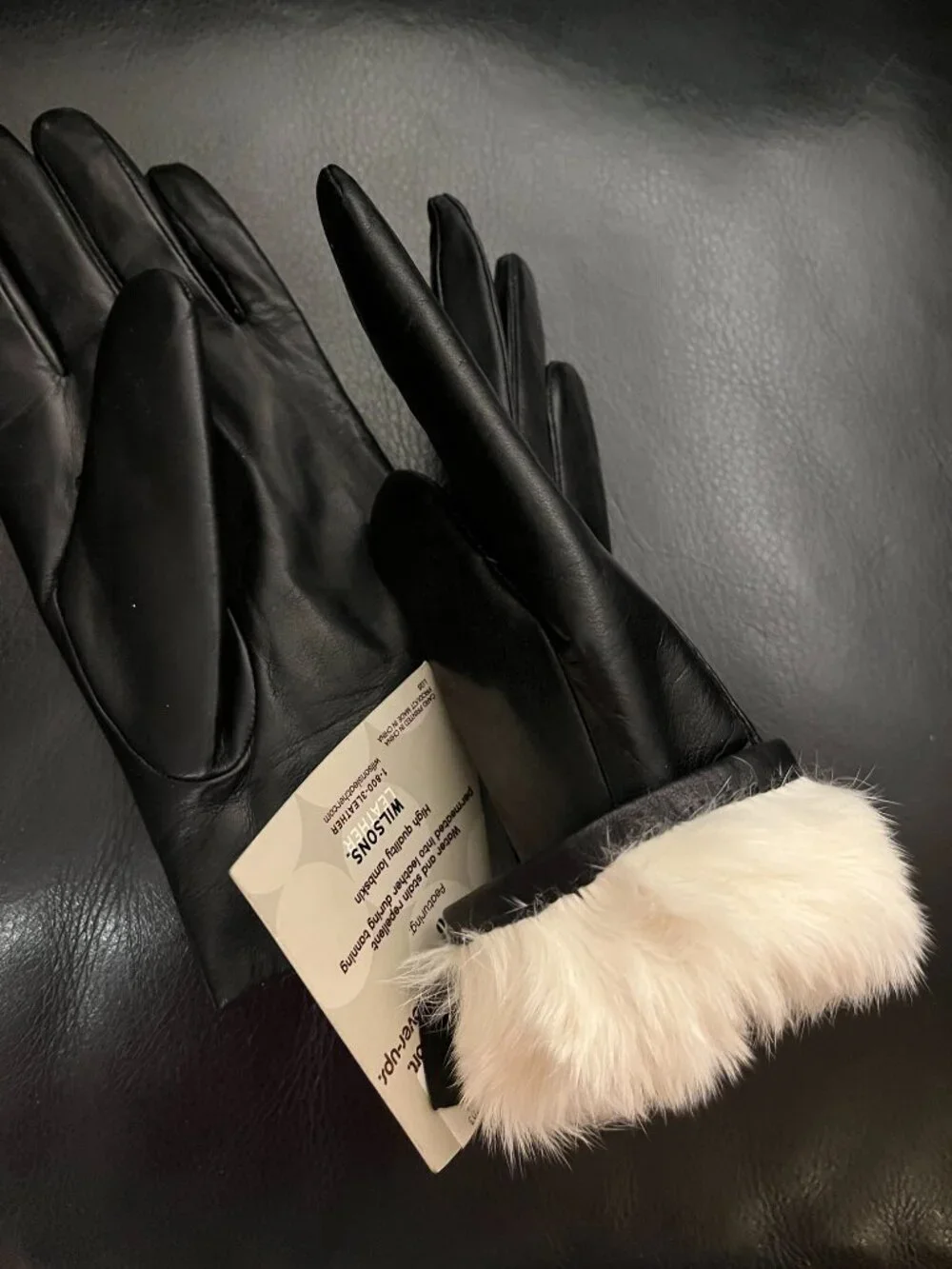NEW Wilson fur lined ladies black leather gloves Size L